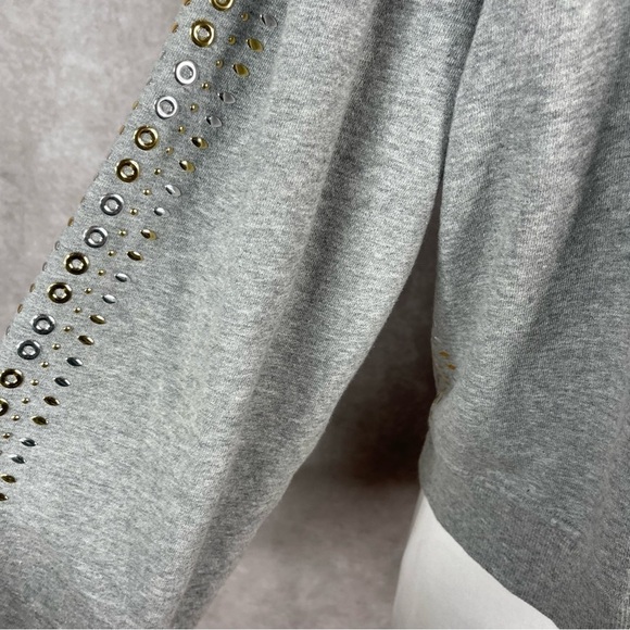 The Kooples Sport Gray Star Studded Sleeve Crewneck Sweatshirt Women's Sz 2 US M - Picture 9 of 11